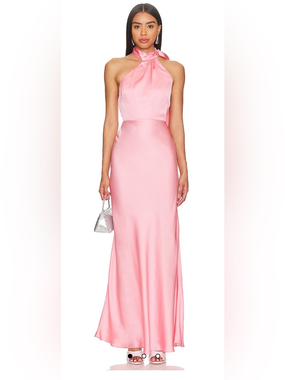 Lovers + Friends Pink Halter Satin Backless Gown